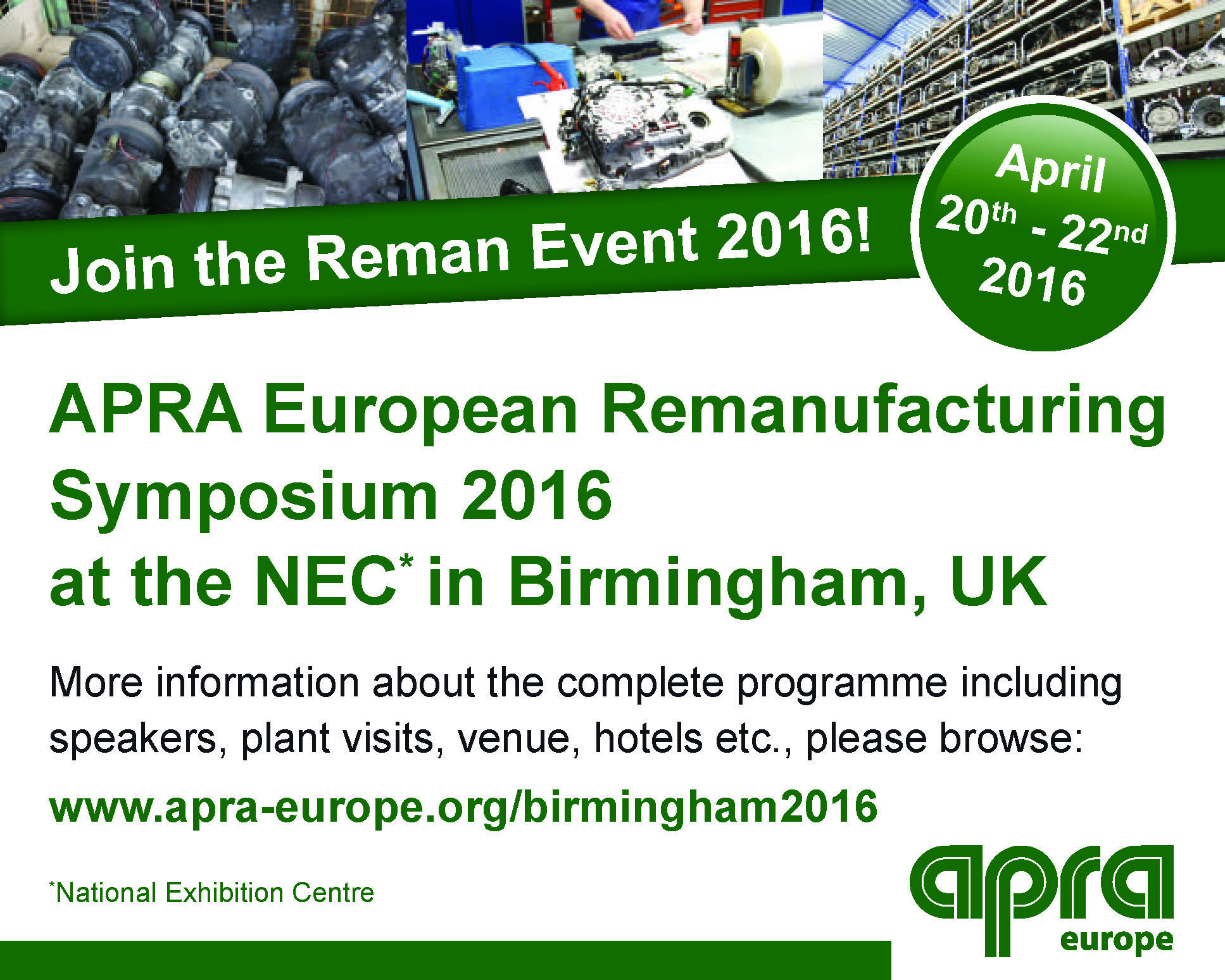 Apra European Remanufacturing Symposium 2016 Set For April 20 22 Aftermarketnews